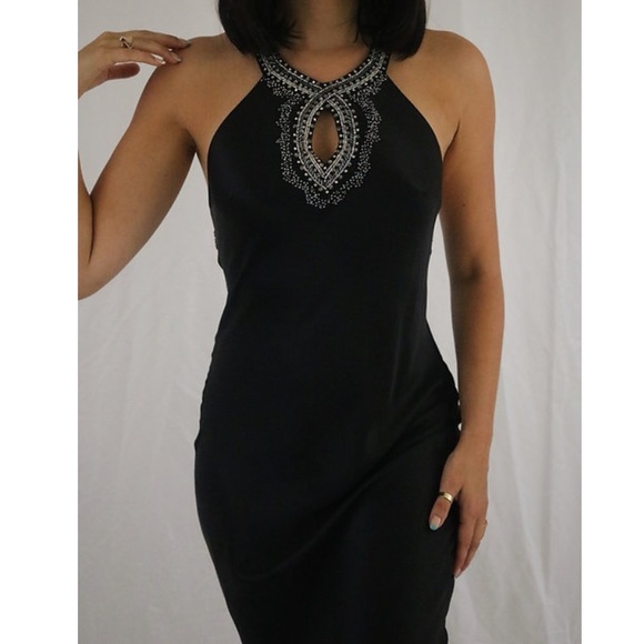 Vintage 90’s Y2K 100% Silk Dress Beaded Dress Black Silk Slip Dress Maxi Prom - Picture 7 of 12